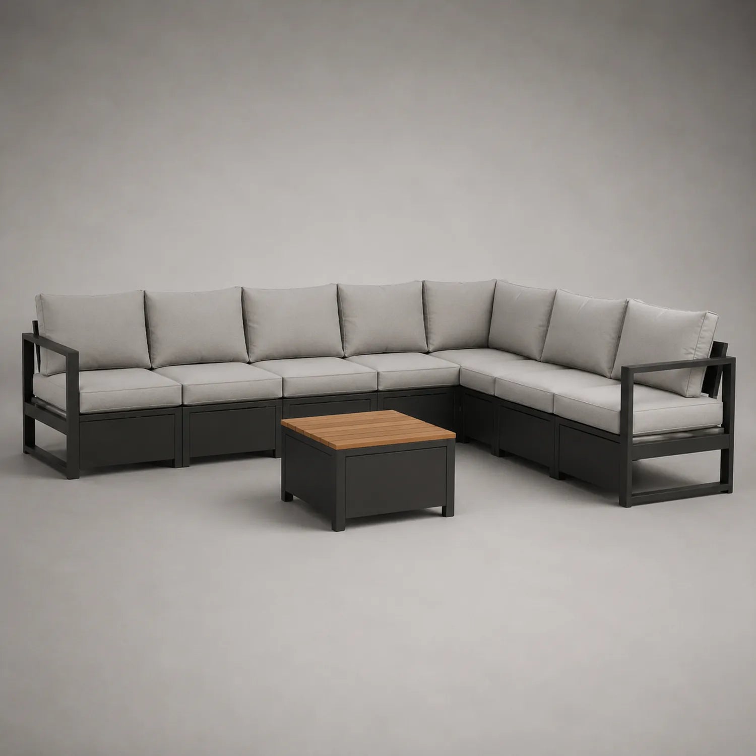 Outdoor-Ecksofa-Set mit Aluminiumrahmen und Holztisch, Grau