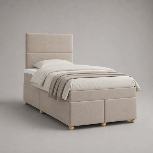Einzelbett mit Kopfteil aus Stoff Beige 200x90 cm