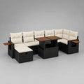 Polyrattan Outdoor-Sofa-Set mit Akazienholz-Tisch, schwarz/beige