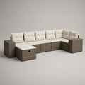 Modulares Rattan Gartensofa Set mit Hocker Polyester Kissen Beige Braun