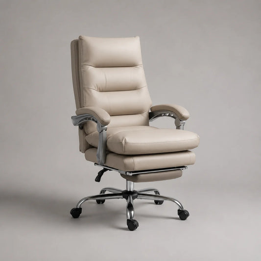 Bürostuhl Leder Beige Verstellbar mit Fußstütze