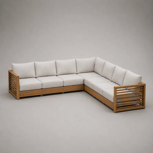 Ecksofa aus Holz mit Polyesterkissen Beige