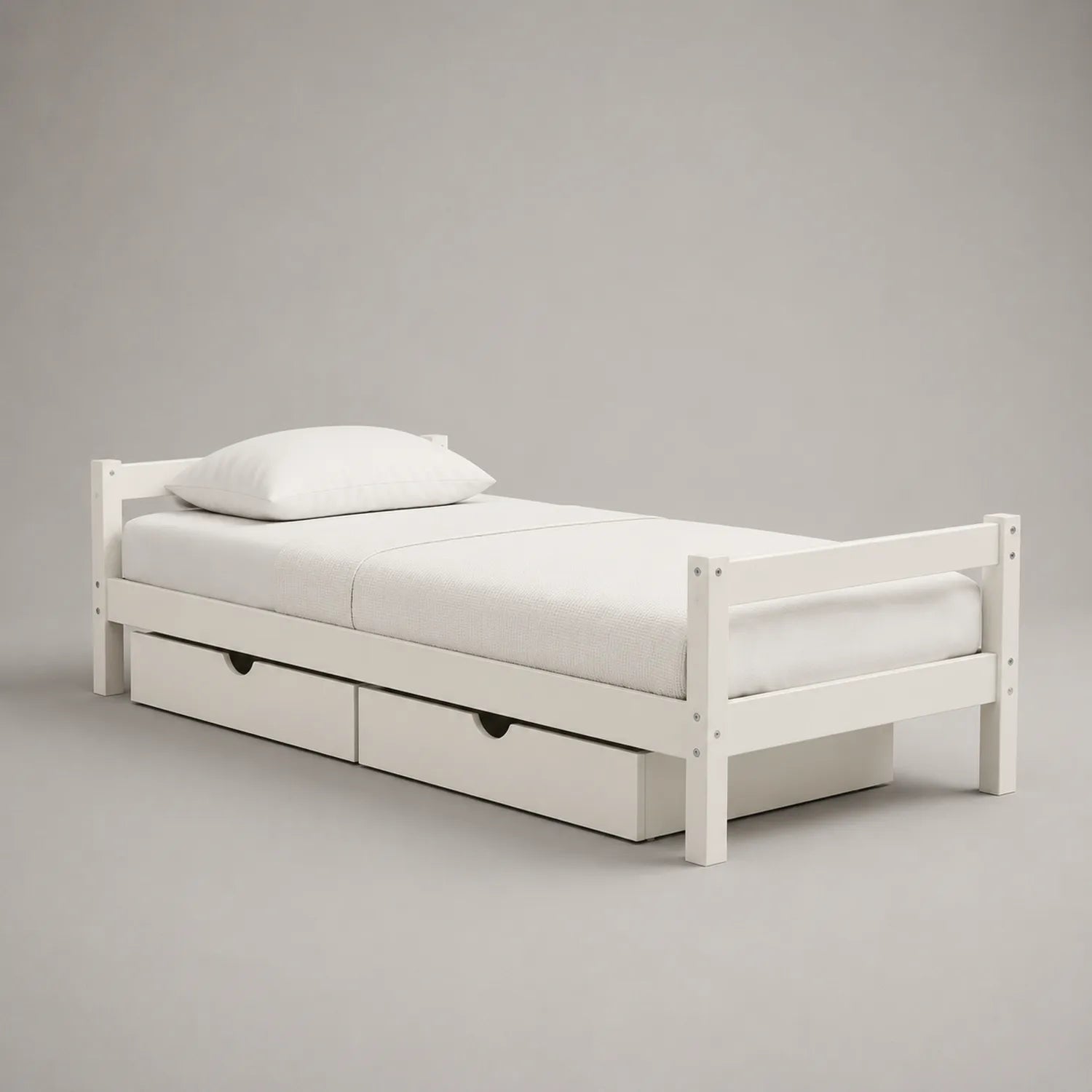 Einzelbett mit Schubladen aus Kiefernholz 90x200 cm Weiß
