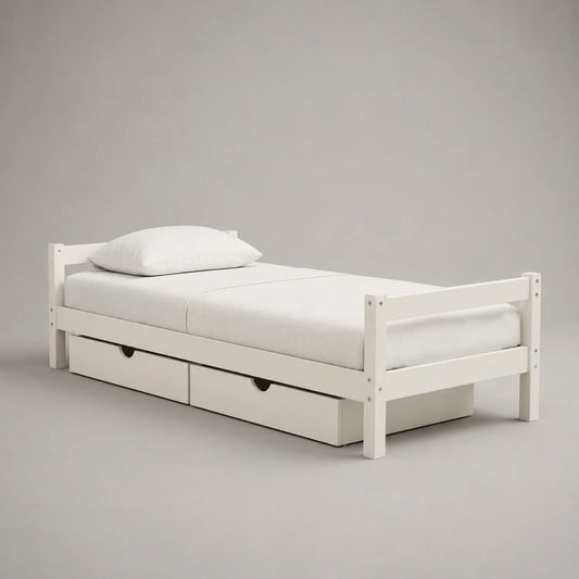 Einzelbett mit Schubladen aus Kiefernholz 90x200 cm Weiß