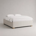 Polsterbett Doppelbett Holz Leinen Creme 200x180 cm