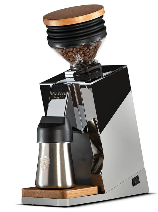 Elektrische Kaffeemühle Eureka MIGNON SINGLE DOSE PRO 65 – Chrome, Chrom, Scheibenmahlwerk, 13,3 cm breit, aus Stahl