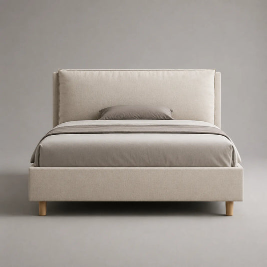 Polsterbett 180x200 cm Leinen Beige Massivholz