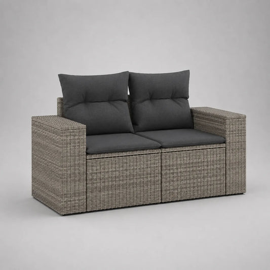 2-Sitzer Gartensofa Polyrattan mit Kissen, Grau