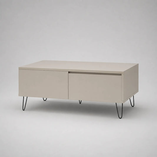 Beiger Couchtisch Holzwerkstoff mit Stahlbeinen 100x50x40cm