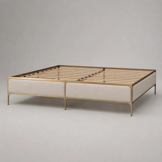 Metallbettgestell mit Leinenpolsterung 200x160 cm Beige