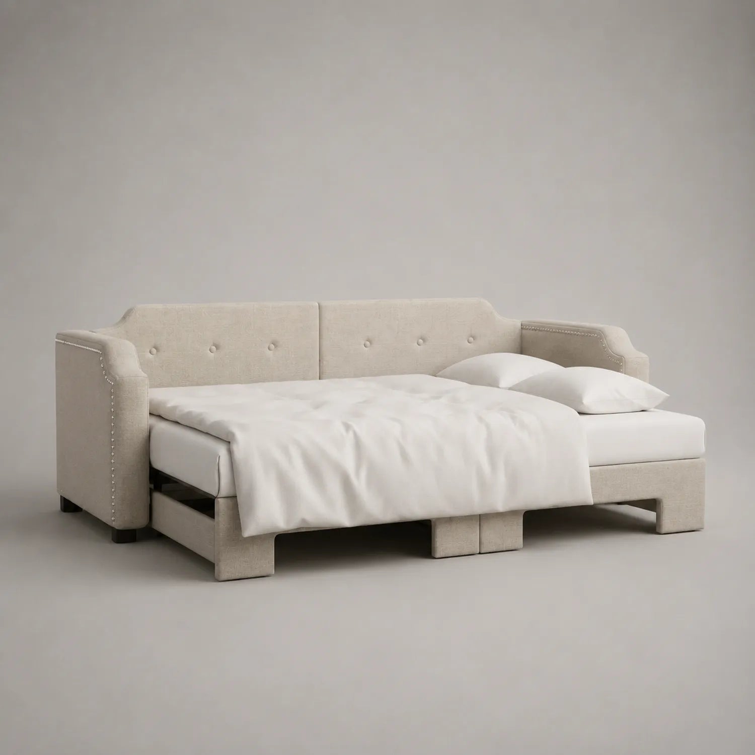 Beige Stoff Schlafsofa mit Matratze 200x140 cm