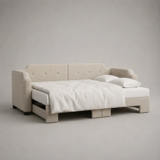 Beige Stoff Schlafsofa mit Matratze 200x140 cm