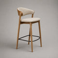 Barhocker aus Eichenholz und Leinenstoff Beige 105cm