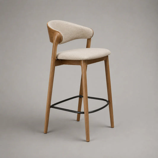 Barhocker aus Eichenholz und Leinenstoff Beige 105cm