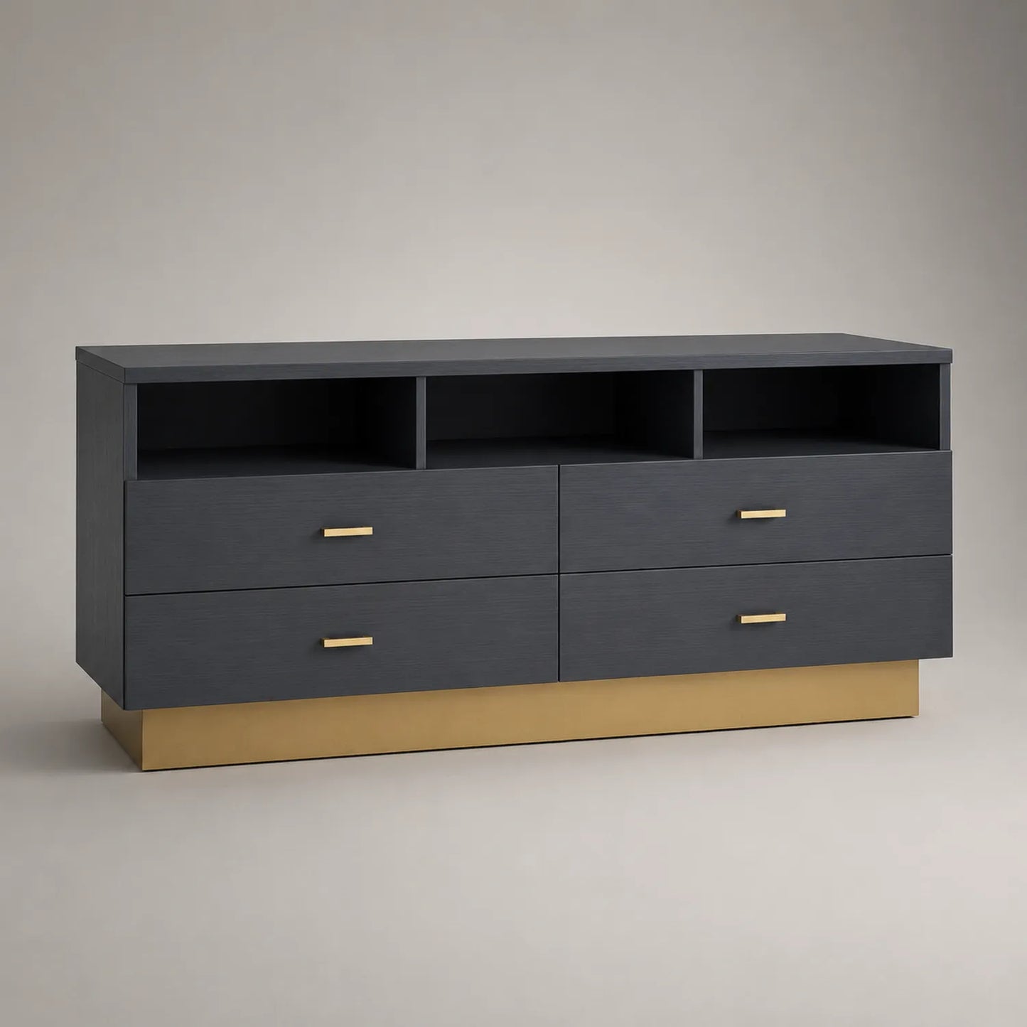 TV-Lowboard MDF Schwarz und Gold mit 4 Schubladen