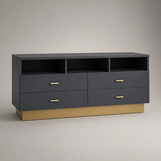 TV-Lowboard MDF Schwarz und Gold mit 4 Schubladen