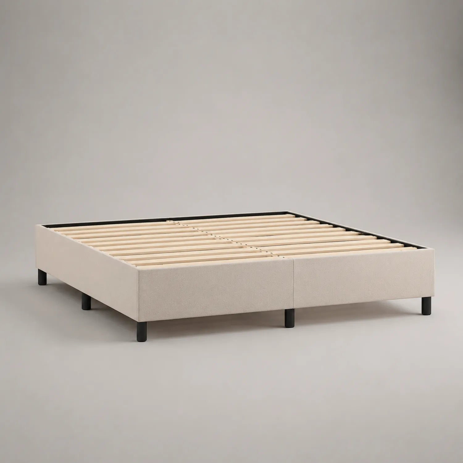Bettgestell Doppelbett Holz Metall Leinen Beige 200x160 cm