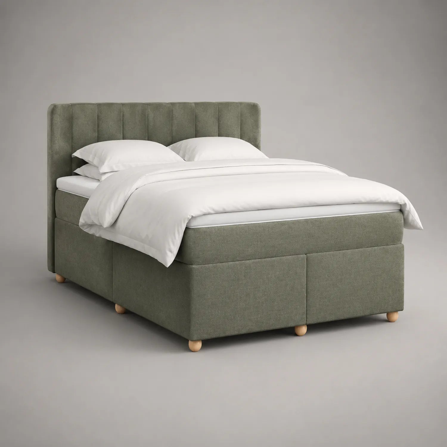 Boxspringbett Stoff 180x200cm Grün mit Holzfüßen