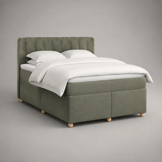 Boxspringbett Stoff 180x200cm Grün mit Holzfüßen