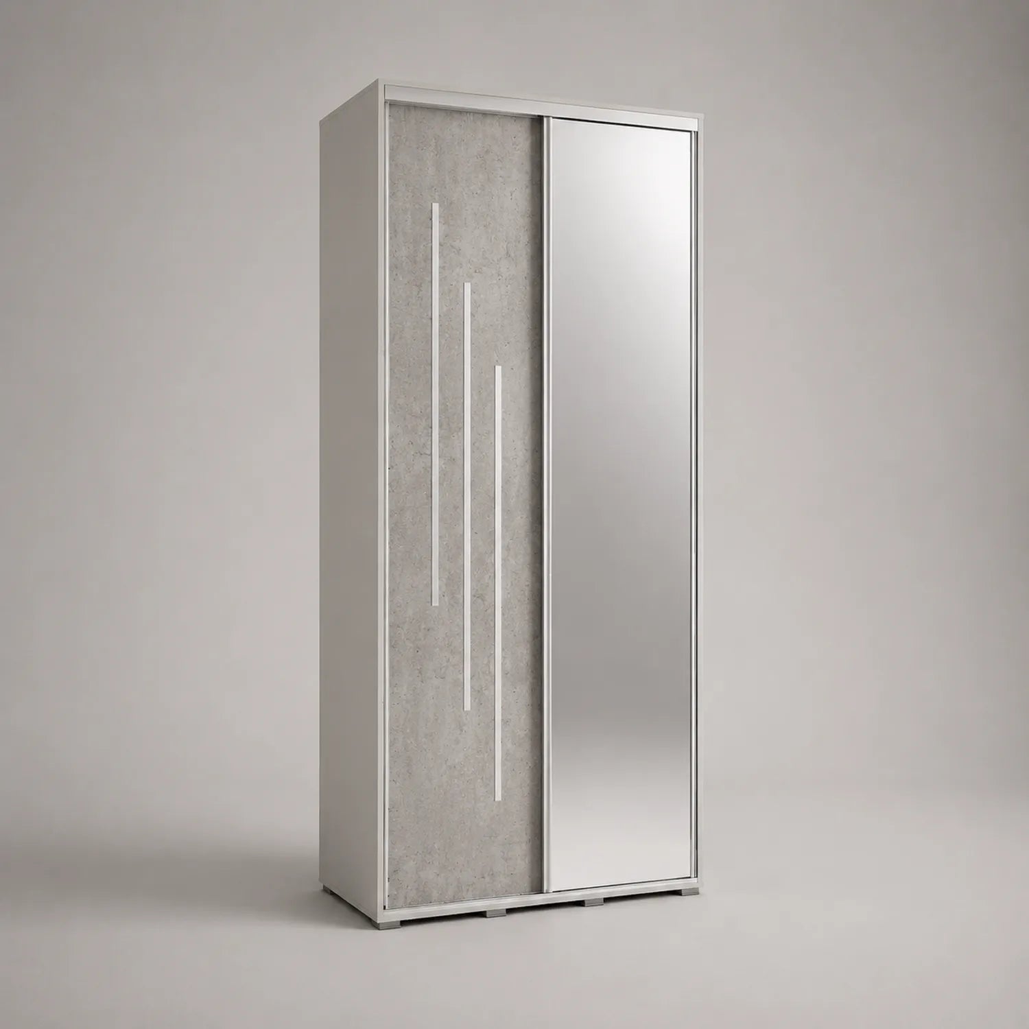 Schwebetürenschrank mit Spiegel und Betonoptik, Holzwerkstoff, 200 cm Höhe