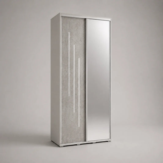 Schwebetürenschrank mit Spiegel und Betonoptik, Holzwerkstoff, 200 cm Höhe