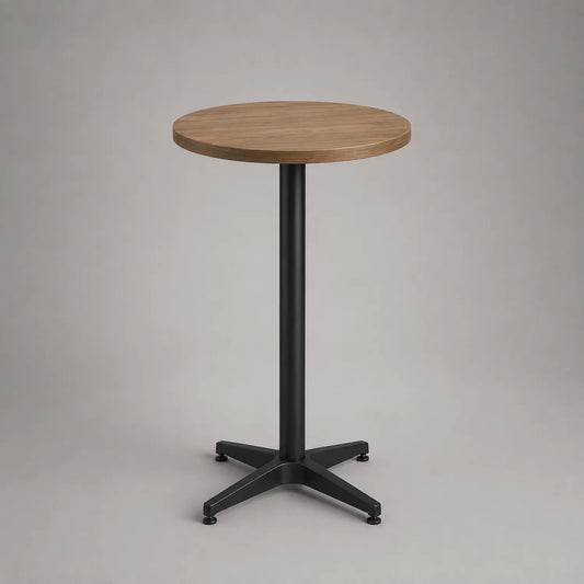 Runder Tisch mit Eichenfurnier und schwarzem Stahlfuß, Höhe 110 cm, Durchmesser 60 cm