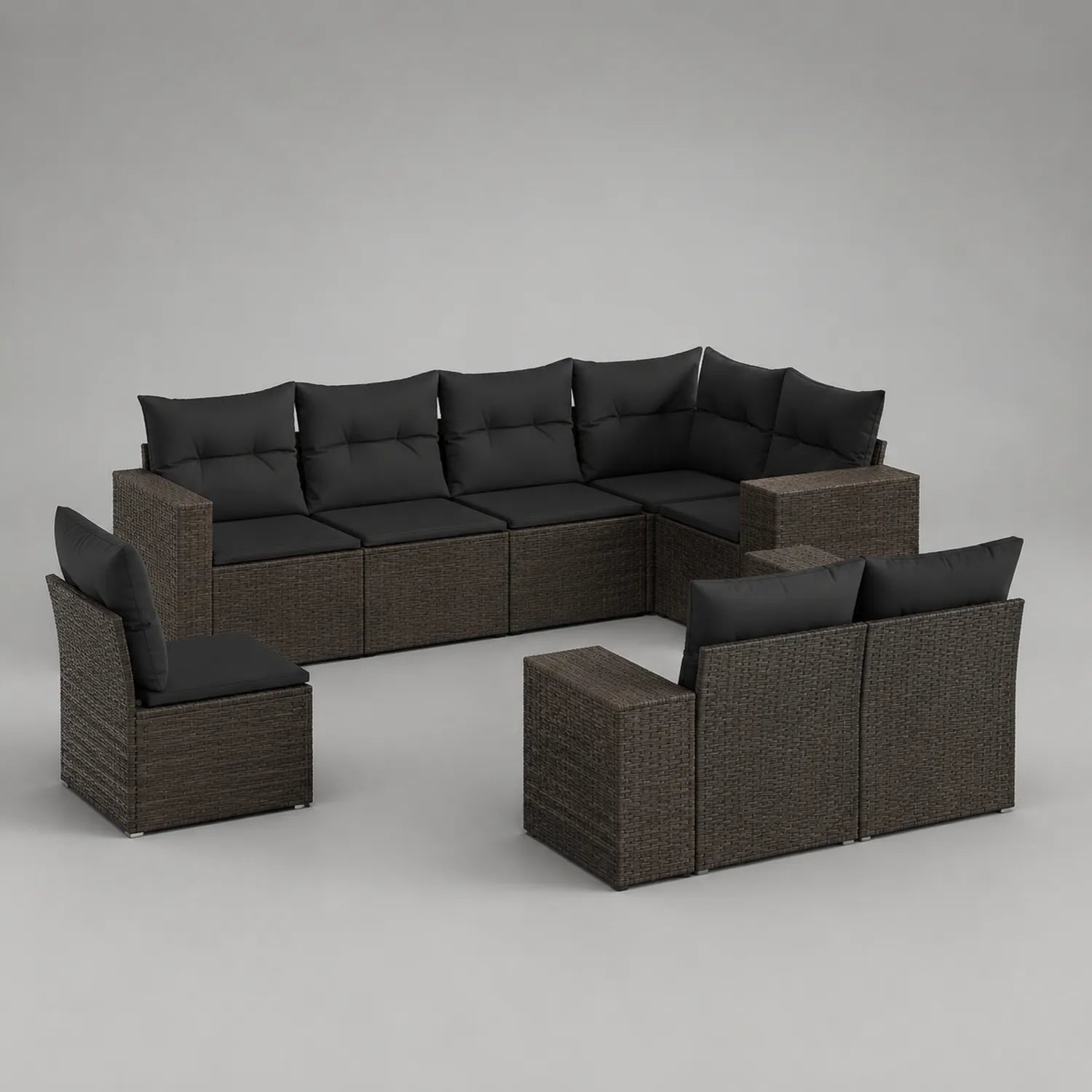 8-teiliges Polyrattan-Sofa-Set mit schwarzen Kissen