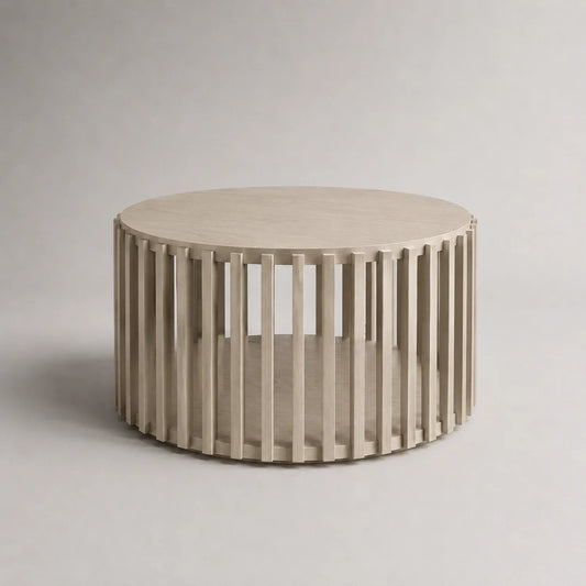 Runder Couchtisch aus Holz im Latte-Design 80cm Beige