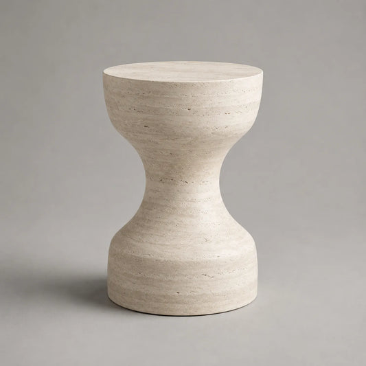 Runder Beistelltisch aus Travertin, Beige