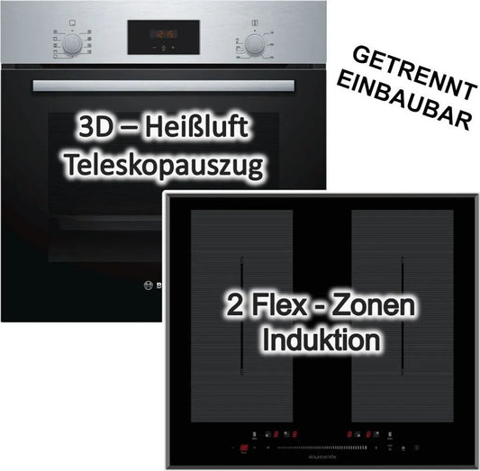 Backofenset Bosch HBF114BSO + IF60-2FZ, 66 l Garraum, 59,4 cm breit, 3D Heissluft, Heissluft plus, GranitEmail