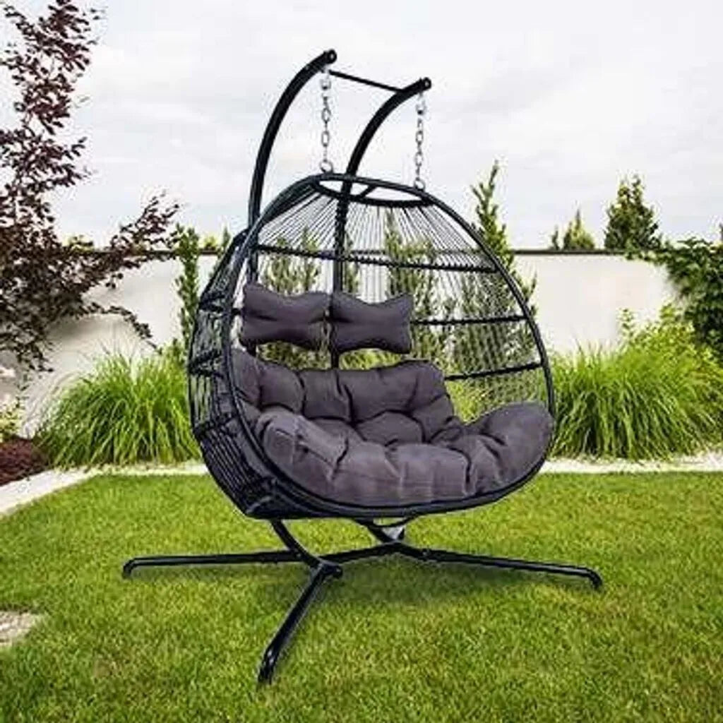 Hängesessel mit Gestell WELLNESS-POINT Hängesessel Skyros I aus Rattan-Kunststoffgeflecht, schwarz