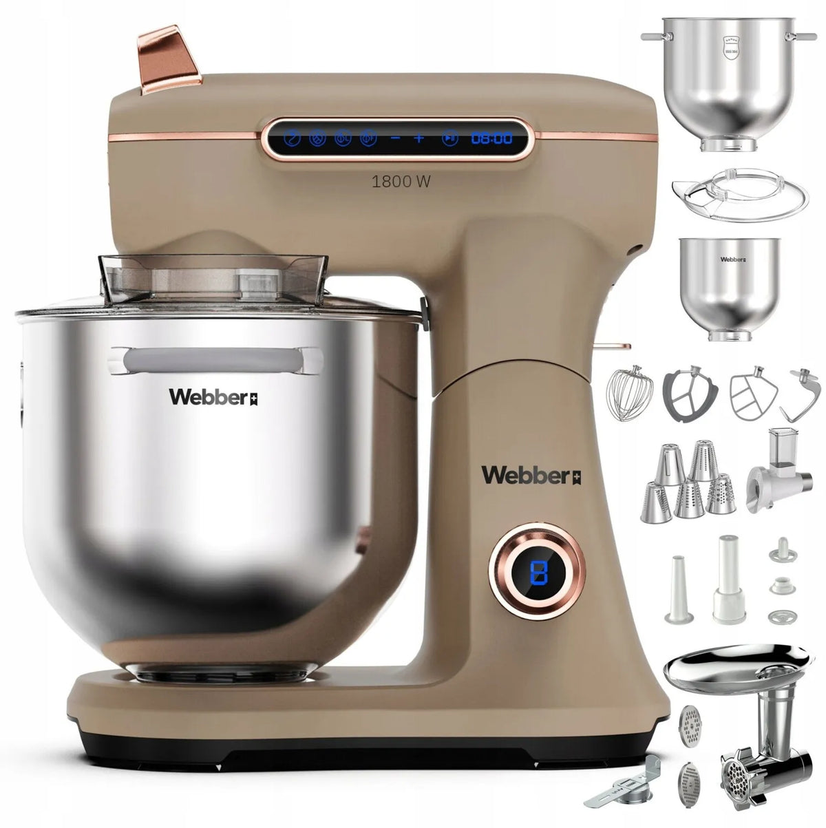 Multifunktions-Küchenmaschine Webber XEF900, 1.800 W, aus Edelstahl
