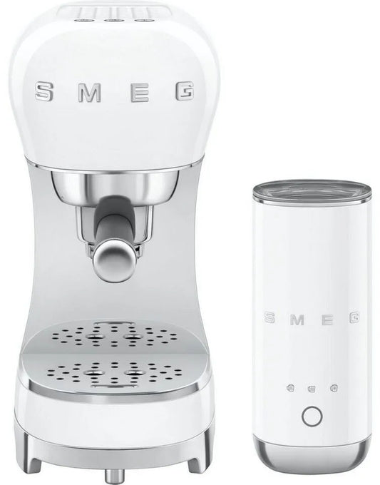 Siebträger-Espressomaschine Smeg ECF12WHEU 50's Style Siebträger mit Milchaufschäumer, weiss, 1350W, 15 bar (ECF12WHEU), 1,1 l Wassertank