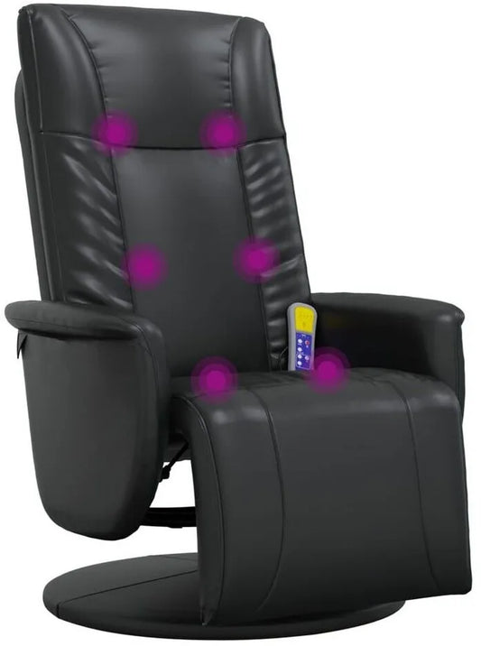 vidaXL Massagesessel mit Fussteil Kunstleder (35651) – schwarz, 71 cm breit, drehbar, verstellbare Fussstütze, verstellbare Rückenlehne